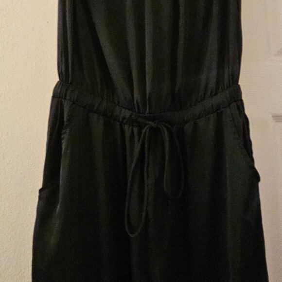 Vici Black Strapless boho wide leg pockets jumpsuit Romper Silky L - Picture 6 of 16